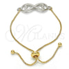 Oro Laminado Adjustable Bolo Bracelet, Gold Filled Style Infinite and Heart Design, Polished, Two Tone, 03.63.1839.10 (01 MM Thickness, 10 Inches Length)