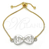 Oro Laminado Adjustable Bolo Bracelet, Gold Filled Style Infinite and Heart Design, Polished, Two Tone, 03.63.1839.10 (01 MM Thickness, 10 Inches Length)
