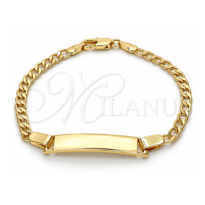 Oro Laminado ID Bracelet, Gold Filled Style Curb Design, Polished, Golden Finish, 5.227.013.1.06 (Thickness, 6 Inches Length)