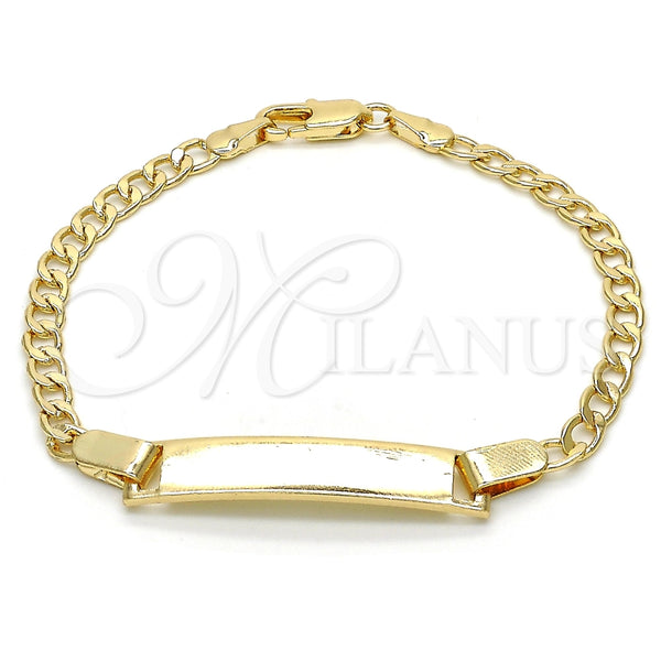 Oro Laminado ID Bracelet, Gold Filled Style Curb Design, Polished, Golden Finish, 5.227.013.1.06 (Thickness, 6 Inches Length)