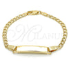 Oro Laminado ID Bracelet, Gold Filled Style Curb Design, Polished, Golden Finish, 5.227.013.1.06 (Thickness, 6 Inches Length)