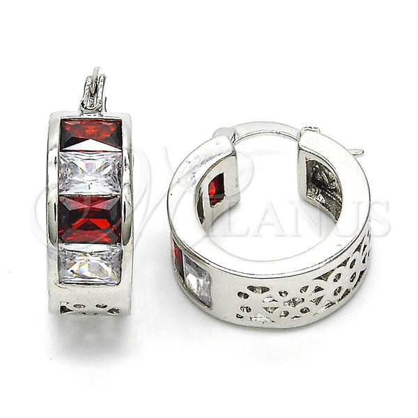 White Gold Filled Hoop Earrings — Small Hoop with Garnet and White Cubic Zirconia — main product view — SKU 119905 | Oro Laminado Blanco aretes de aro — Small Hoop with Garnet and blanco Cubic Zirconia — SKU 119905