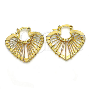 Gold Filled Hoop Earrings — Small Hoop Heart Design Polished Tricolor 02. — main product view — SKU 119906 | Oro Laminado aretes de aro — Small Hoop corazón diseño pulido Tricolor 02. — SKU 119906