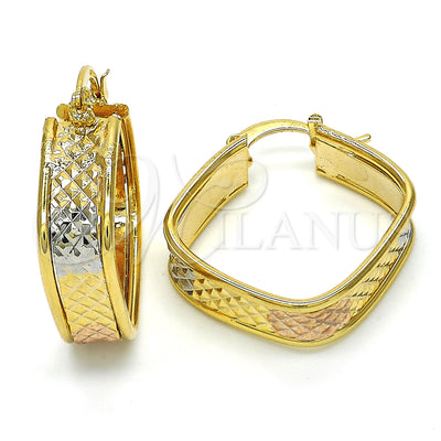Gold Filled Hoop Earrings — Medium Hoop Diamond Cutting Tricolor 02. for wholesale, main product view
