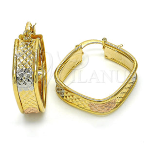 Gold Filled Hoop Earrings — Medium Hoop Diamond Cutting Tricolor 02. — main product view — SKU 119907 | Oro Laminado aretes de aro — Medium Hoop Diamond Cutting Tricolor 02. — SKU 119907
