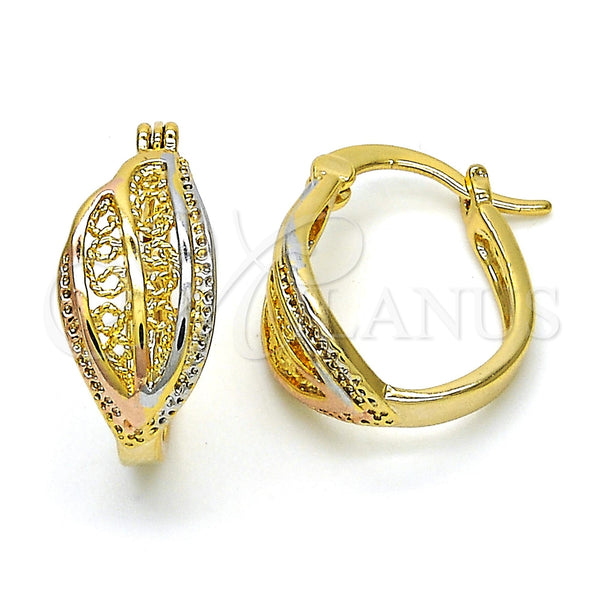 Gold Filled Hoop Earrings — Small Hoop Polished Tricolor 02. — main product view — SKU 119908 | Oro Laminado aretes de aro — Small Hoop pulido Tricolor 02. — SKU 119908