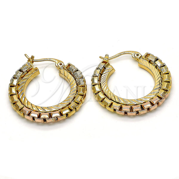 Gold Filled Hoop Earrings — Small Hoop Polished Tricolor 02. — main product view — SKU 119909 | Oro Laminado aretes de aro — Small Hoop pulido Tricolor 02. — SKU 119909