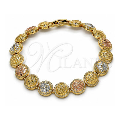Oro Laminado Fancy Bracelet, Gold Filled Style Diamond Cutting Finish, Tricolor, 03.100.0046.1.07 (09 MM Thickness, 7 Inches Length)
