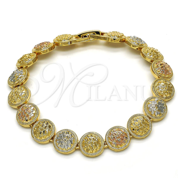 Oro Laminado Fancy Bracelet, Gold Filled Style Diamond Cutting Finish, Tricolor, 03.100.0046.1.07 (09 MM Thickness, 7 Inches Length)
