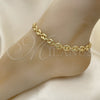 Oro Laminado Fancy Anklet, Gold Filled Style Puff Mariner Design, Polished, Golden Finish, 04.63.1311.10 (Thickness, 10 Inches Length)