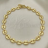 Oro Laminado Fancy Anklet, Gold Filled Style Puff Mariner Design, Polished, Golden Finish, 04.63.1311.10 (Thickness, 10 Inches Length)