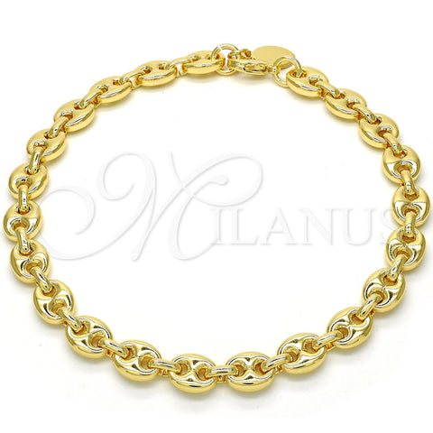 Oro Laminado Fancy Anklet, Gold Filled Style Puff Mariner Design, Polished, Golden Finish, 04.63.1311.10 (Thickness, 10 Inches Length)
