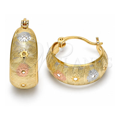Oro Laminado Small Hoop, Gold Filled Style Flower Design, Polished, Tricolor, 02.106.0002.1.20