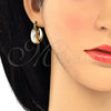 Oro Laminado Small Hoop, Gold Filled Style Greek Key Design, Polished, Tricolor, 02.106.0003.1.20