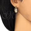 Oro Laminado Small Hoop, Gold Filled Style Greek Key Design, Polished, Tricolor, 02.106.0003.1.20