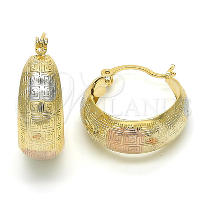 Gold Filled Hoop Earrings — Small Hoop Greek Key Design Polished Tricolor 02. for wholesale, main product view