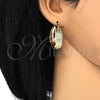 Oro Laminado Medium Hoop, Gold Filled Style Greek Key Design, Polished, Tricolor, 02.106.0003.1.30