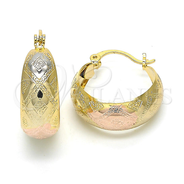 Gold Filled Hoop Earrings — Small Hoop Polished Tricolor 02. — main product view — SKU 119933 | Oro Laminado aretes de aro — Small Hoop pulido Tricolor 02. — SKU 119933