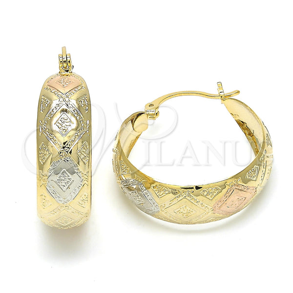 Gold Filled Hoop Earrings — Medium Hoop Polished Tricolor 02. — main product view — SKU 119934 | Oro Laminado aretes de aro — Medium Hoop pulido Tricolor 02. — SKU 119934