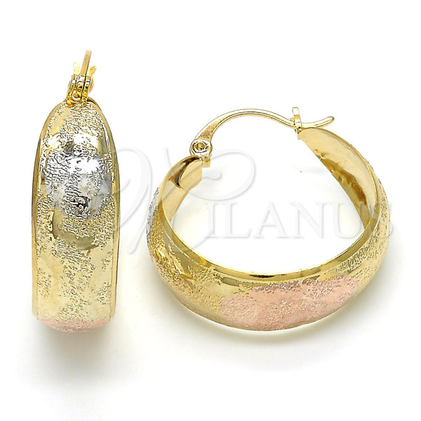 Gold Filled Hoop Earrings — Medium Hoop Matte Tricolor 02. — main product view — SKU 119939 | Oro Laminado aretes de aro — Medium Hoop Matte Tricolor 02. — SKU 119939