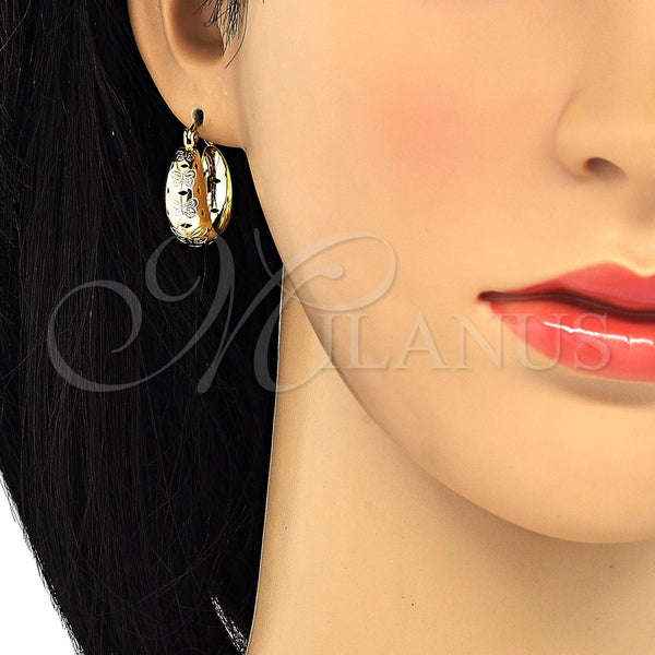 Oro Laminado Small Hoop, Gold Filled Style Butterfly Design, Polished, Tricolor, 02.106.0007.1.20