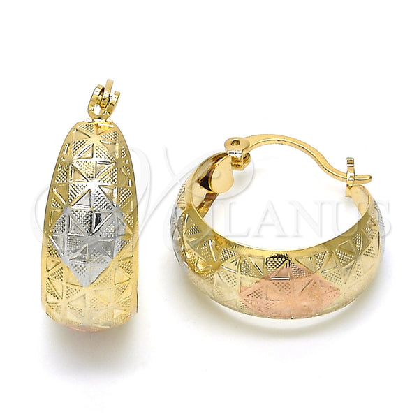 Gold Filled Hoop Earrings — Small Hoop Polished Tricolor 02. — main product view — SKU 119942 | Oro Laminado aretes de aro — Small Hoop pulido Tricolor 02. — SKU 119942