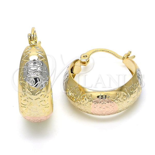 Gold Filled Hoop Earrings — Small Hoop Polished Tricolor 02. — main product view — SKU 119944 | Oro Laminado aretes de aro — Small Hoop pulido Tricolor 02. — SKU 119944