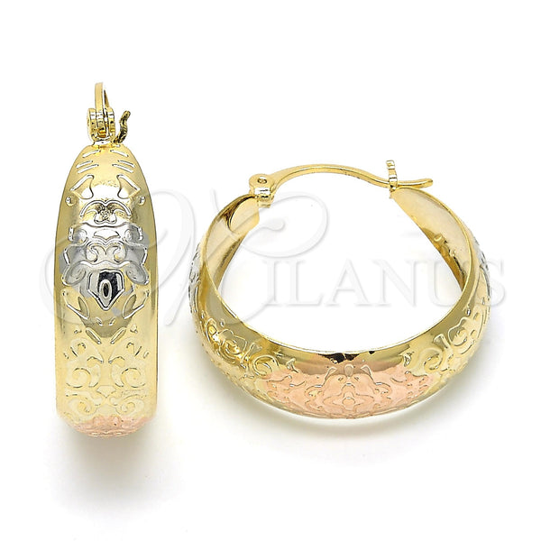 Gold Filled Hoop Earrings — Medium Hoop Polished Tricolor 02. — main product view — SKU 119945 | Oro Laminado aretes de aro — Medium Hoop pulido Tricolor 02. — SKU 119945