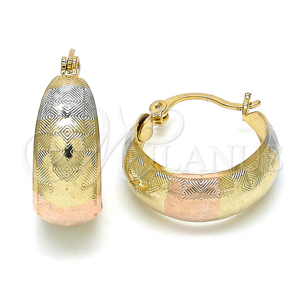 Gold Filled Hoop Earrings — Small Hoop Polished Tricolor 02. — main product view — SKU 119954 | Oro Laminado aretes de aro — Small Hoop pulido Tricolor 02. — SKU 119954