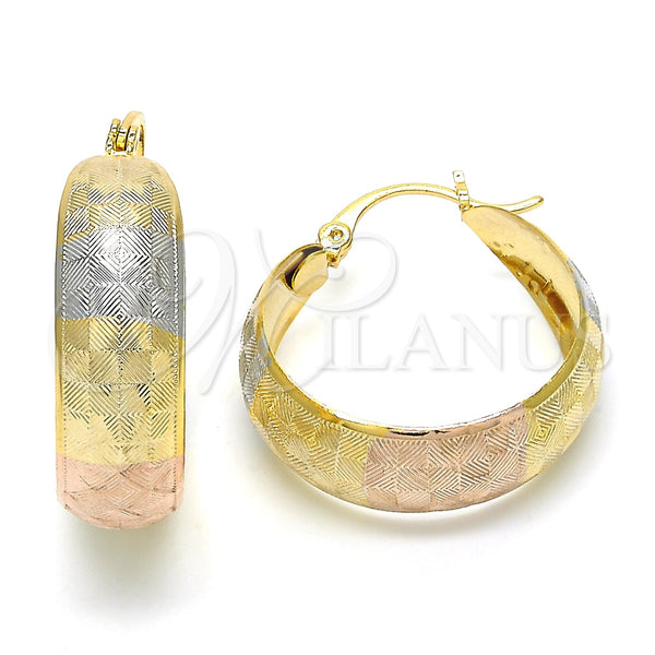 Gold Filled Hoop Earrings — Medium Hoop Polished Tricolor 02. — main product view — SKU 119955 | Oro Laminado aretes de aro — Medium Hoop pulido Tricolor 02. — SKU 119955