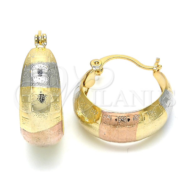 Gold Filled Hoop Earrings — Small Hoop Matte Tricolor 02. — main product view — SKU 119956 | Oro Laminado aretes de aro — Small Hoop Matte Tricolor 02. — SKU 119956