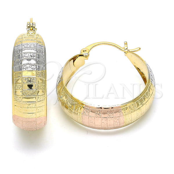 Gold Filled Hoop Earrings — Medium Hoop Matte Tricolor 02. — main product view — SKU 119957 | Oro Laminado aretes de aro — Medium Hoop Matte Tricolor 02. — SKU 119957