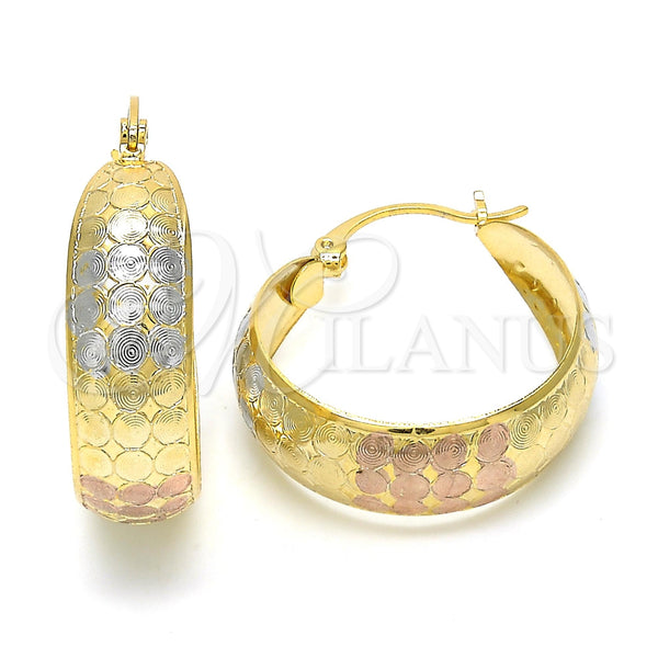 Gold Filled Hoop Earrings — Medium Hoop Polished Tricolor 02. — main product view — SKU 119959 | Oro Laminado aretes de aro — Medium Hoop pulido Tricolor 02. — SKU 119959