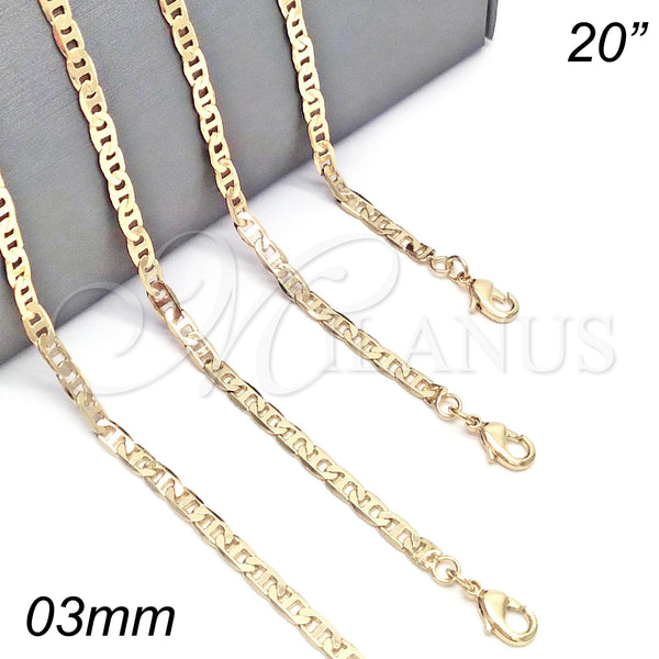 Oro Laminado Basic Necklace, Gold Filled Style Mariner Design, Polished, Golden Finish, 04.213.0133.20 (0.60 Gauge, 03 MM Thickness, 20 Inches Length)