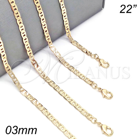 Oro Laminado Basic Necklace, Gold Filled Style Mariner Design, Polished, Golden Finish, 04.213.0133.22 (0.60 Gauge, 03 MM Thickness, 22 Inches Length)
