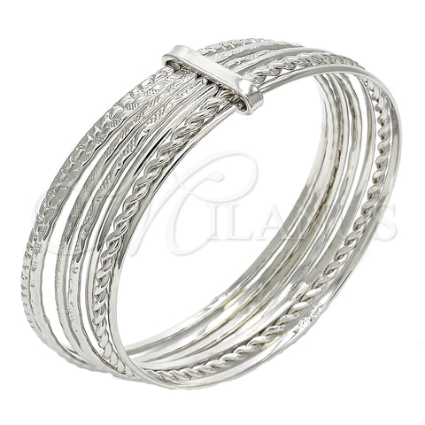 Rhodium Plated Semanario Bangle, Twist Design, Polished, Rhodium Finish, 07.168.0010.1.04 (02 MM Thickness, Size 4 (2.25 Diameter))