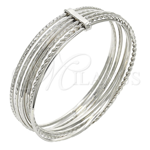 Rhodium Plated Semanario Bangle, Twist Design, Polished, Rhodium Finish, 07.168.0010.1.06 (02 MM Thickness, Size 6 (2.75 Diameter))