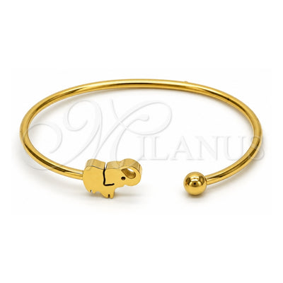 Stainless Steel Individual Bangle, Elephant Design, Polished, Golden Finish, 07.265.0011 (03 MM Thickness, One size fits all)