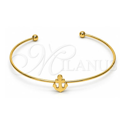 Stainless Steel Individual Bangle, Anchor Design, Polished, Golden Finish, 07.265.0014 (01 MM Thickness, One size fits all)