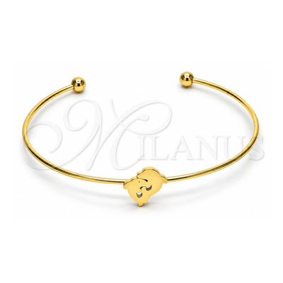 Stainless Steel Individual Bangle, Dolphin Design, Polished, Golden Finish, 07.265.0018 (01 MM Thickness, One size fits all)
