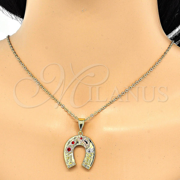Gold Filled Pendant — Religious Pendant Elephant and Owl Design with Garnet — alternate product view — SKU 120002 | Oro Laminado dije — Religious Pendant Elephant and Owl diseño with Garnet — SKU 120002