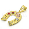 Oro Laminado Religious Pendant, Gold Filled Style Elephant and Owl Design, with Garnet Cubic Zirconia, Polished, Golden Finish, 05.253.0043
