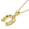 Oro Laminado Religious Pendant, Gold Filled Style Elephant and Owl Design, with Garnet Cubic Zirconia, Polished, Golden Finish, 05.253.0043