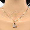 Oro Laminado Pendant Necklace, Gold Filled Style Heart and Bow Design, with White Cubic Zirconia, Polished, Golden Finish, 04.195.0013.20 (02 MM Thickness, 20 Inches Length)
