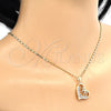 Oro Laminado Pendant Necklace, Gold Filled Style Heart and Bow Design, with White Cubic Zirconia, Polished, Golden Finish, 04.195.0013.20 (02 MM Thickness, 20 Inches Length)