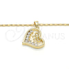 Oro Laminado Pendant Necklace, Gold Filled Style Heart and Bow Design, with White Cubic Zirconia, Polished, Golden Finish, 04.195.0013.20 (02 MM Thickness, 20 Inches Length)