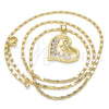 Oro Laminado Pendant Necklace, Gold Filled Style Heart and Bow Design, with White Cubic Zirconia, Polished, Golden Finish, 04.195.0013.20 (02 MM Thickness, 20 Inches Length)