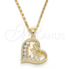Oro Laminado Pendant Necklace, Gold Filled Style Heart and Bow Design, with White Cubic Zirconia, Polished, Golden Finish, 04.195.0013.20 (02 MM Thickness, 20 Inches Length)