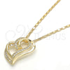 Oro Laminado Pendant Necklace, Gold Filled Style Heart Design, with White Micro Pave, Polished, Golden Finish, 04.195.0023.20 (02 MM Thickness, 20 Inches Length)