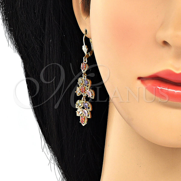 Gold Filled Ring — Long Earring Leaf Design with Multicolor Cubic Zirconia — alternate product view — SKU 120074 | Oro Laminado anillo — Long Earring Leaf diseño with Multicolor Cubic Zirconia — SKU 120074